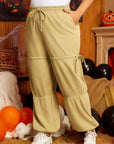 Beige Drawstring Adjusted Band High Waist Plus Size Pants - Toi ‘n’ Moi Ltd