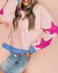 Sweat-shirt oversize à coutures apparentes et patchwork d'étoiles rose clair