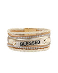 Beige BLESSED Rhinestone Braided Detail Buckle Bracelet - Toi ‘n’ Moi Ltd