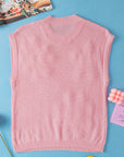 Pull à manches courtes en tricot à fleurs crochetées multicolores rose