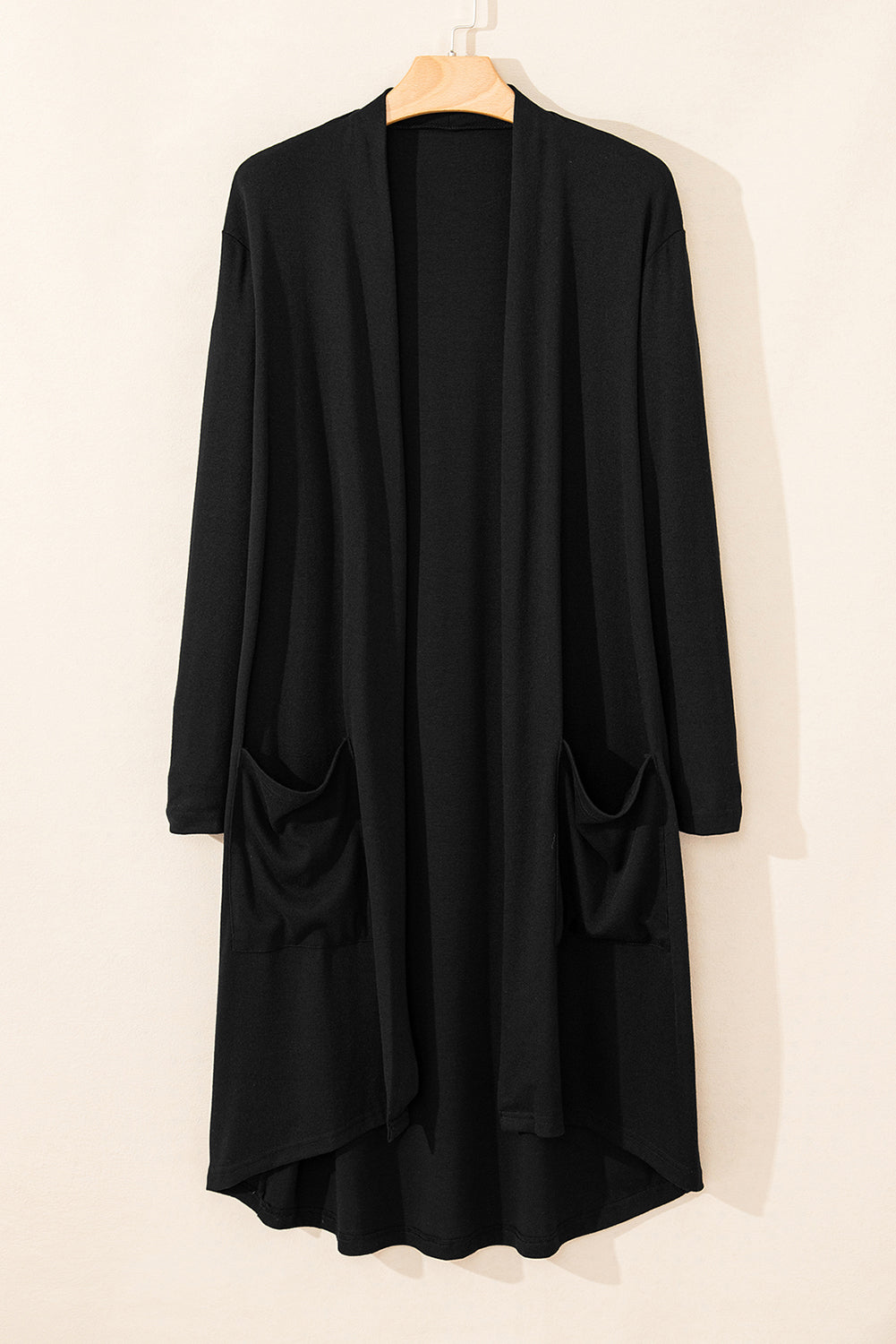 Black Solid Color Open Front Cardigan with Pocket - Toi ‘n’ Moi Ltd
