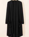 Black Solid Color Open Front Cardigan with Pocket - Toi ‘n’ Moi Ltd