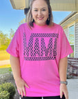 Bright Pink Checker MAMA Letter Printed Graphic Plus Size T Shirt - Toi ‘n’ Moi Ltd