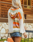 Beige Oversized Colorblock V Neck Hooded Sweater - Toi ‘n’ Moi Ltd