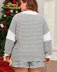 Black Stripe Collared V Neck Long Sleeve Top Plus Shorts Set - Toi ‘n’ Moi Ltd