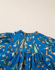 Blue Floral Notched V Neck Half Sleeve Plus Size Blouse - Toi ‘n’ Moi Ltd