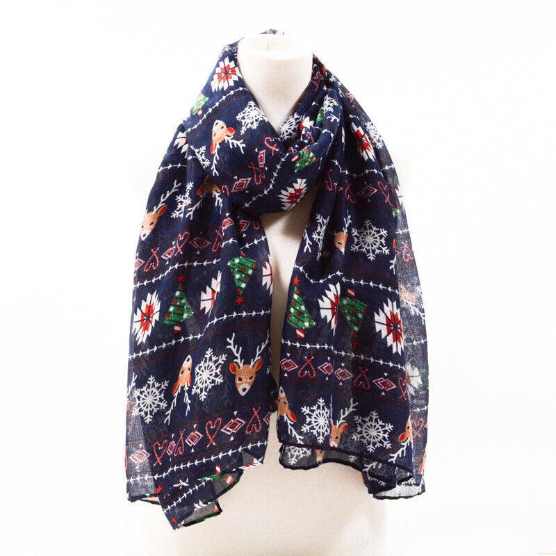 Womens Ladies Christmas Festive Scarf Santa Claus Snowman Print Winter Gifts UK - Toi ‘n’ Moi Ltd