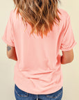 T-shirt de Saint-Valentin à patch graphique avec cœur à paillettes roses XOXO