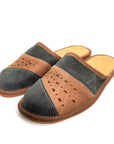 Mens Leather Slippers Mules Brown & Gray Size 6 7 8 9 10 11 12Flip Flop Sandals - Toi ‘n’ Moi Ltd
