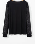 Black Sequin Contrast Long Sleeve Plus Size Top - Toi ‘n’ Moi Ltd