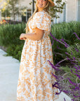 Apricot Floral Print Puff Short Sleeve Resort Plus Size Maxi Dress - Toi ‘n’ Moi Ltd