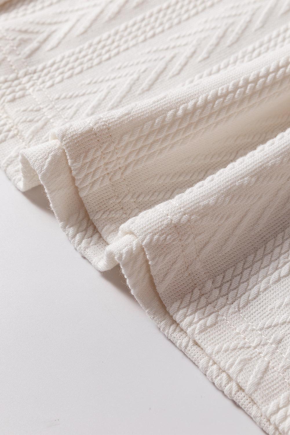 Beige Floral Patchwork Textured Knit Drawstring V Neck Blouse - Toi ‘n’ Moi Ltd