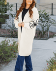 Beige Flower Embroidered Drop Shoulder Open Front Duster Cardigan - Toi ‘n’ Moi Ltd
