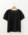 Black Floral Crochet Square Neck Ruffled Short Sleeve Flowy Plus Size Top - Toi ‘n’ Moi Ltd