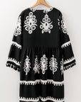 Black Plus Size Western Floral Print Fringed V Neck Dress - Toi ‘n’ Moi Ltd