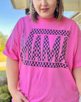 Bright Pink Checker MAMA Letter Printed Graphic Plus Size T Shirt - Toi ‘n’ Moi Ltd