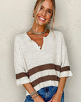 Brown Stripe Cropped Drop Sleeve Sweater - Toi ‘n’ Moi Ltd