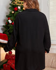 Black Ribbed Knit Buttoned Collared Roll Tab Sleeve Plus Size Mini Dress - Toi ‘n’ Moi Ltd