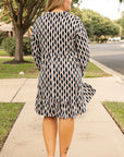 Apricot Geometric Print Collared V Neck Plus Size Mini Dress - Toi ‘n’ Moi Ltd