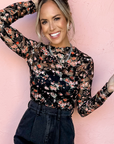 Black Floral Mesh Sheer Long Sleeve Top - Toi ‘n’ Moi Ltd