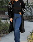 Beige Flower Embroidered Drop Shoulder Open Front Duster Cardigan - Toi ‘n’ Moi Ltd