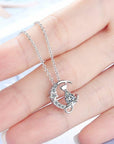 Women Crystal Moon Cat Pendant Chain Necklace 925 Sterling Silver Jewellery UK - Toi ‘n’ Moi Ltd