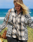 Black Plus Size Plaid Leopard Printed Patchwork Button Up Shacket - Toi ‘n’ Moi Ltd
