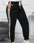 Black Plus Size Contrast Leopard Side Panel Joggers - Toi ‘n’ Moi Ltd