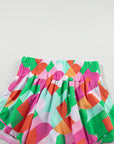 Green Abstract Print Smock Waist Casual Shorts