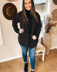 Black Plus Size Button Zipped Corduroy Jacket - Toi ‘n’ Moi Ltd