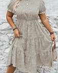 Beige Plus Size Leopard Print Frill Trim Short Sleeve Flared Dress - Toi ‘n’ Moi Ltd