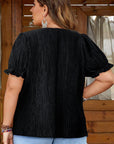 Black Floral Crochet Square Neck Ruffled Short Sleeve Flowy Plus Size Top - Toi ‘n’ Moi Ltd