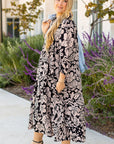 Black Plus Size Floral Printed Puff Sleeve Collared Maxi Dress - Toi ‘n’ Moi Ltd