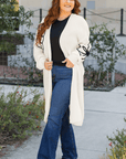 Beige Flower Embroidered Drop Shoulder Open Front Duster Cardigan - Toi ‘n’ Moi Ltd
