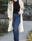 Beige Flower Embroidered Drop Shoulder Open Front Duster Cardigan - Toi ‘n’ Moi Ltd