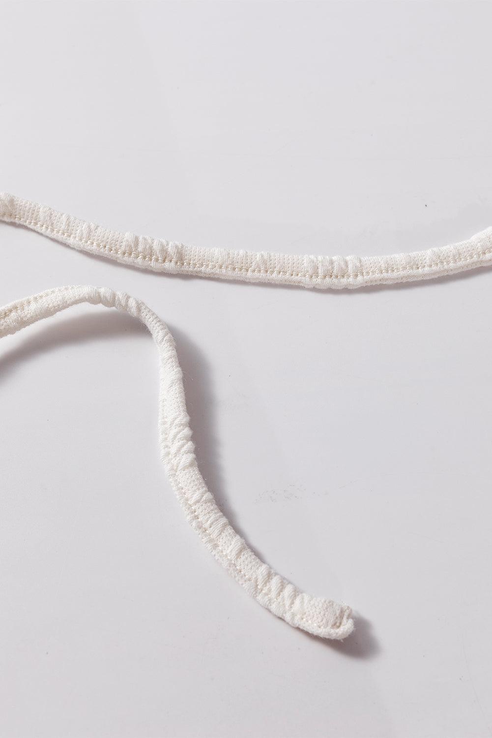 Beige Floral Patchwork Textured Knit Drawstring V Neck Blouse - Toi ‘n’ Moi Ltd