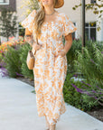 Apricot Floral Print Puff Short Sleeve Resort Plus Size Maxi Dress - Toi ‘n’ Moi Ltd