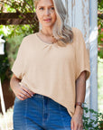 Beige Guipure Lace Insert Textured Plus Size Tee - Toi ‘n’ Moi Ltd