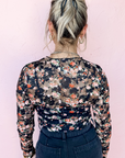 Black Floral Mesh Sheer Long Sleeve Top - Toi ‘n’ Moi Ltd