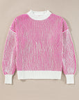 Bright Pink Striped Textured Knit Contrast Edge Loose Sweater - Toi ‘n’ Moi Ltd