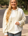 Beige Textured Patchwork Exposed Seam Plus Size Hoodie - Toi ‘n’ Moi Ltd
