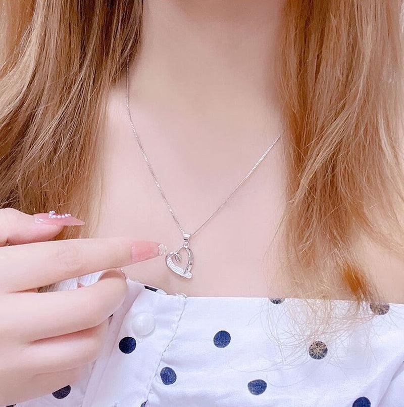 925 Sterling Silver Crystal Heart Pendant Necklace Women Girls Jewellery Gift - Toi ‘n’ Moi Ltd