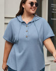Ashleigh Blue Plus Size Waffle Knit Short Sleeve Drawstring Hoodie - Toi ‘n’ Moi Ltd