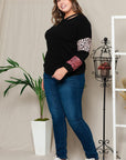 Black Plus Size Leopard Patchwork Strappy Neck Top - Toi ‘n’ Moi Ltd