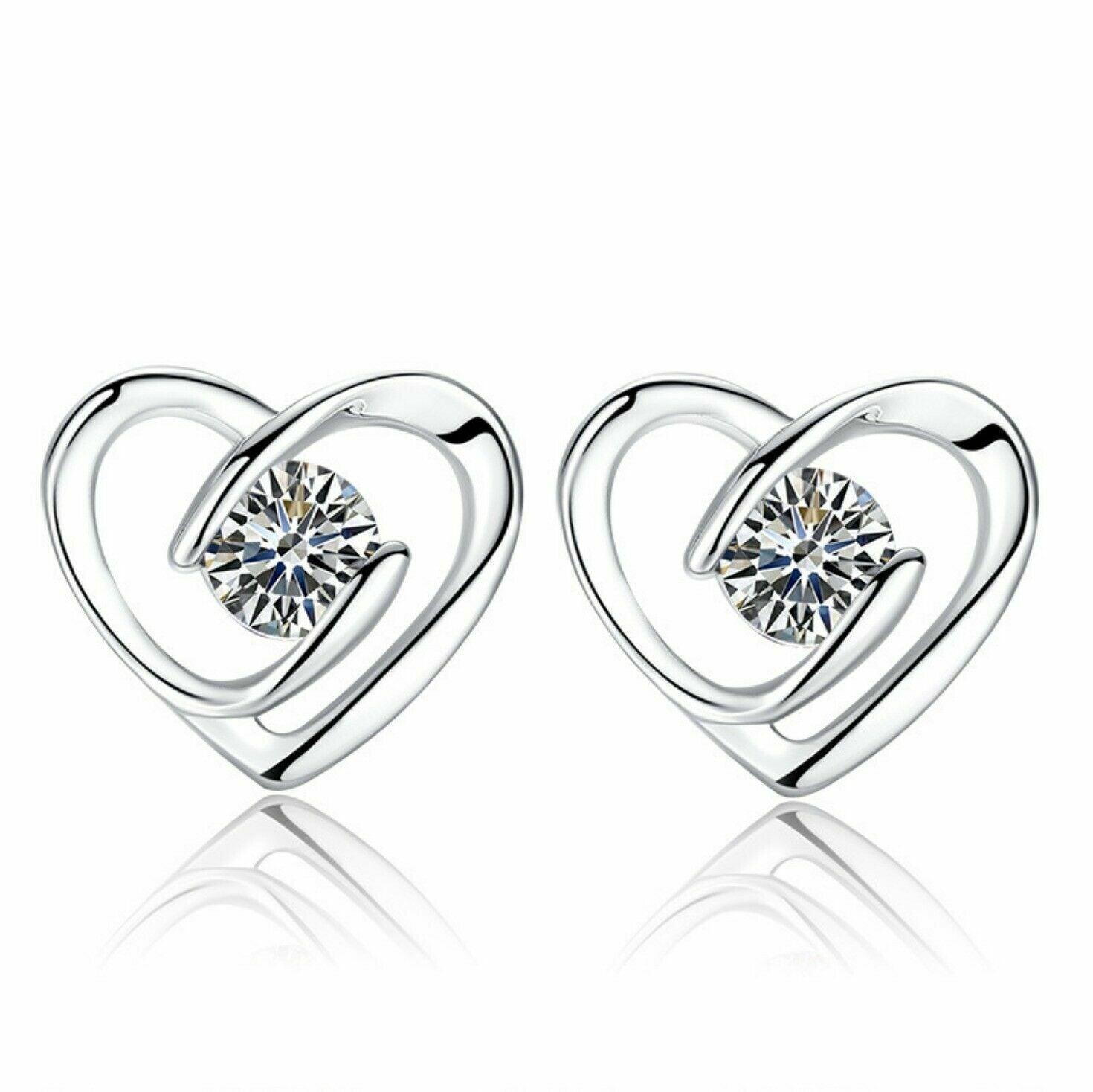 Women Crystal Heart Swirl Stud Earrings 925 Sterling Silver Jewellery Gift UK - Toi ‘n’ Moi Ltd