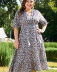 Brown Leopard Tassel Tied Neck Short Sleeve Plus Size Dress - Toi ‘n’ Moi Ltd