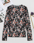 Black Floral Mesh Sheer Long Sleeve Top - Toi ‘n’ Moi Ltd