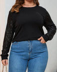 Black Sequin Contrast Long Sleeve Plus Size Top - Toi ‘n’ Moi Ltd