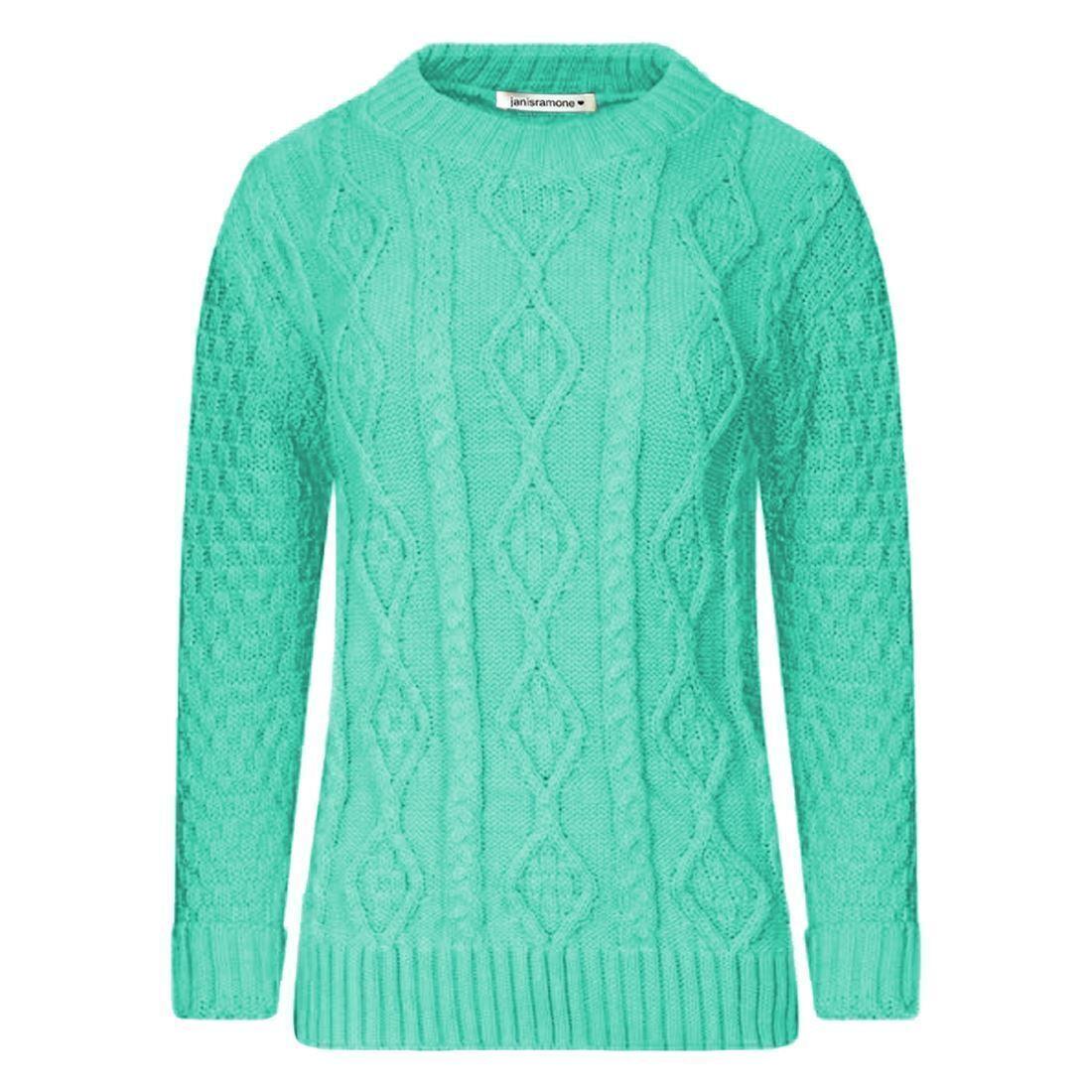 Women Long Sleeve Chunky Cable Knitted Crew Neck Winter Sweater Jumper Top - Toi ‘n’ Moi Ltd