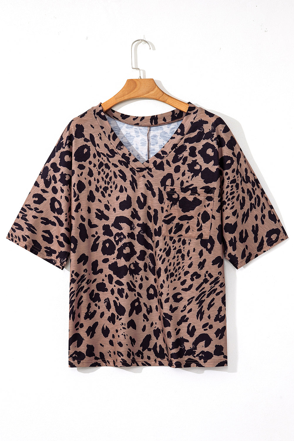 Brown Leopard Print V Neck Half Sleeve Oversized Tee - Toi ‘n’ Moi Ltd